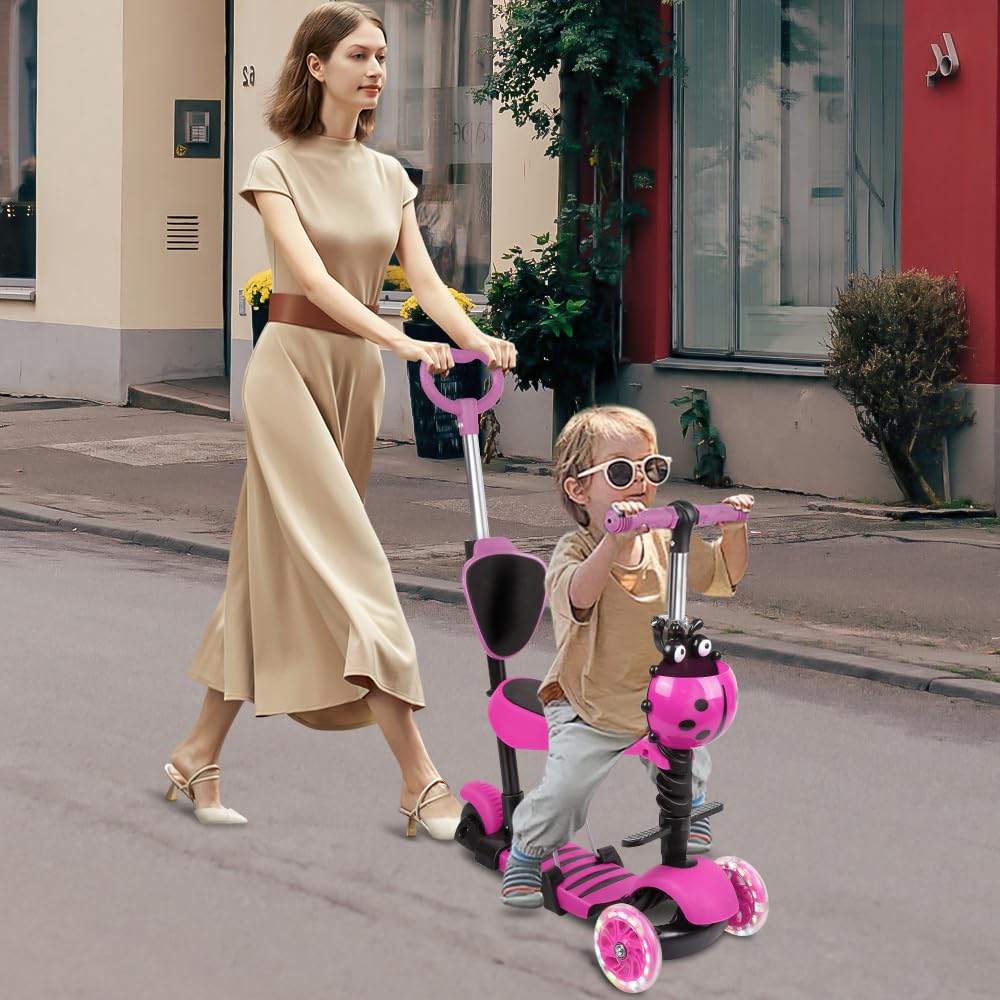 Patinete infantil 3 en 1 a 3 ruedas LED, altura ajustable