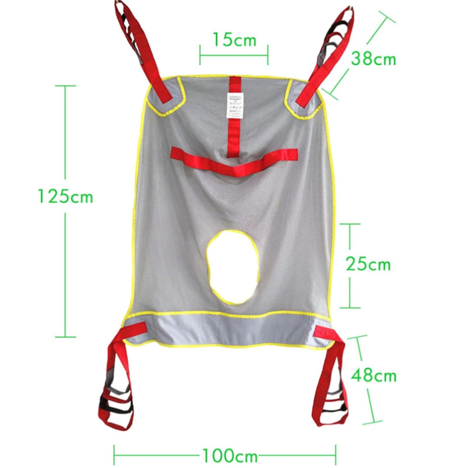 Eslinga de elevación de cuerpo completo para pacientes con soporte para la cabeza, correa de transferencia resistente para baño, 4 cordones ajustables, carga de 230 kg