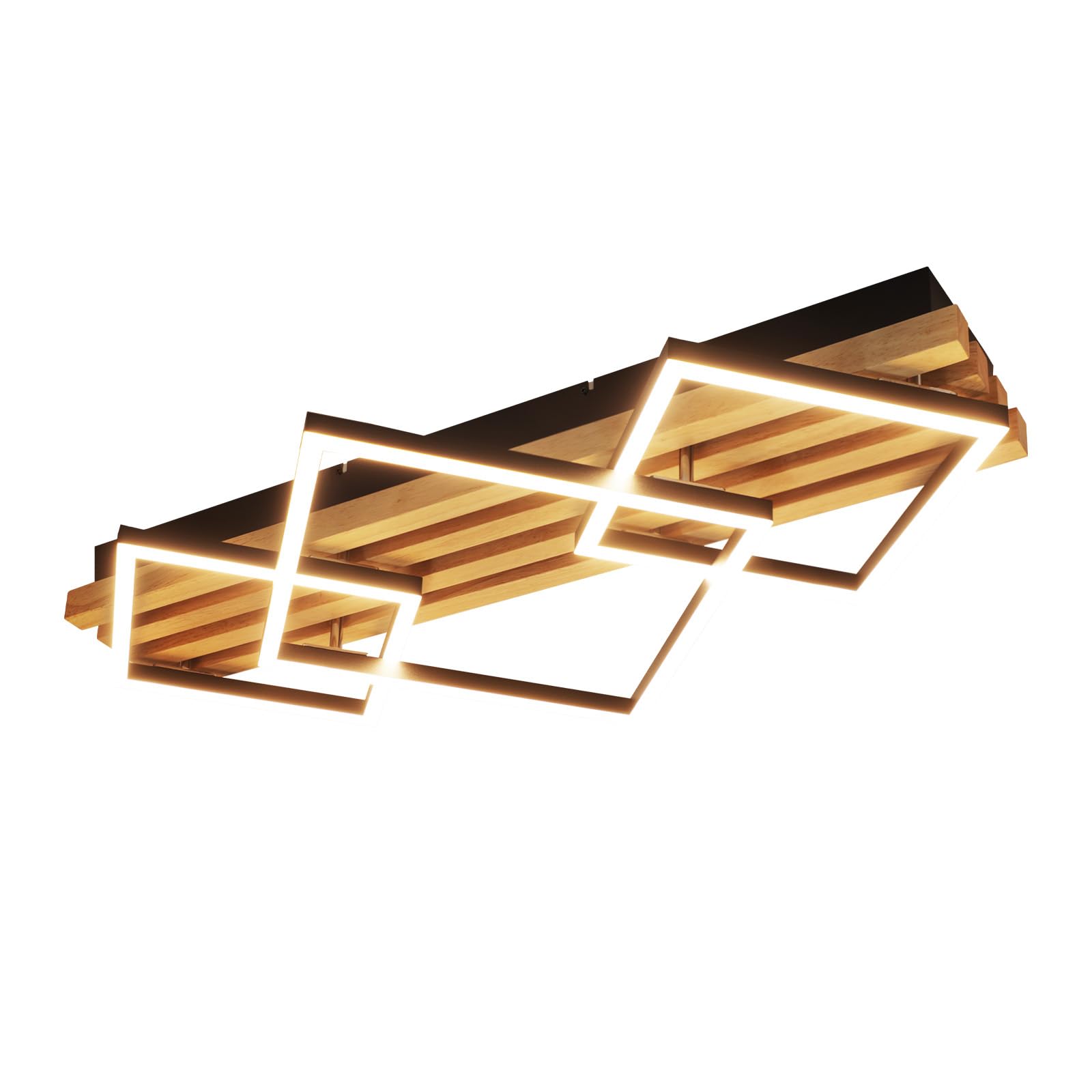 GBLY LED Deckenleuchte Holz 70cm Deckenlampe Dimmbar Wohnzimmerlampe | Modern Schlafzimmerlampe 46W Schwarz eckig küchenlampe fur wohnzimmer schlafzimmer Küchen Flur Büro Lampe, Memory-Funktion