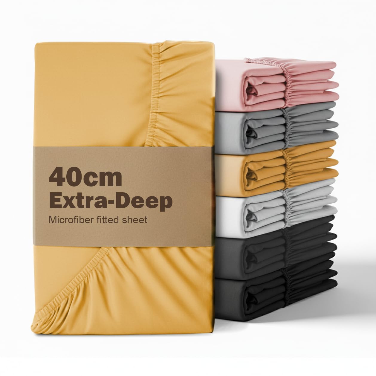 REHAN & CO Single Fitted Sheet Ochre Extra Deep Pocket 16-inch (40 cm) Super Soft 100% Brushed Microfiber Bed Sheets (90x190cm) — image 1