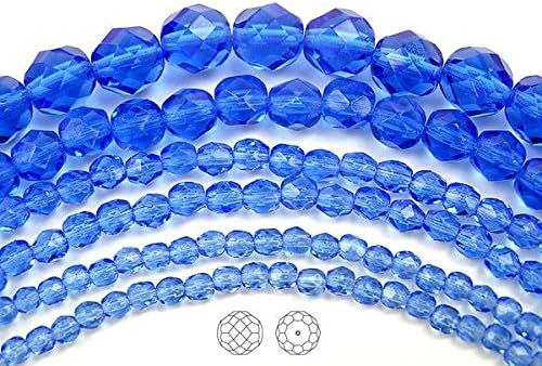 Cuentas de cristal facetadas redondas de 0.118 in (135 cuentas), zafiro, checo pulido al fuego, hilo de 16 pulgadas