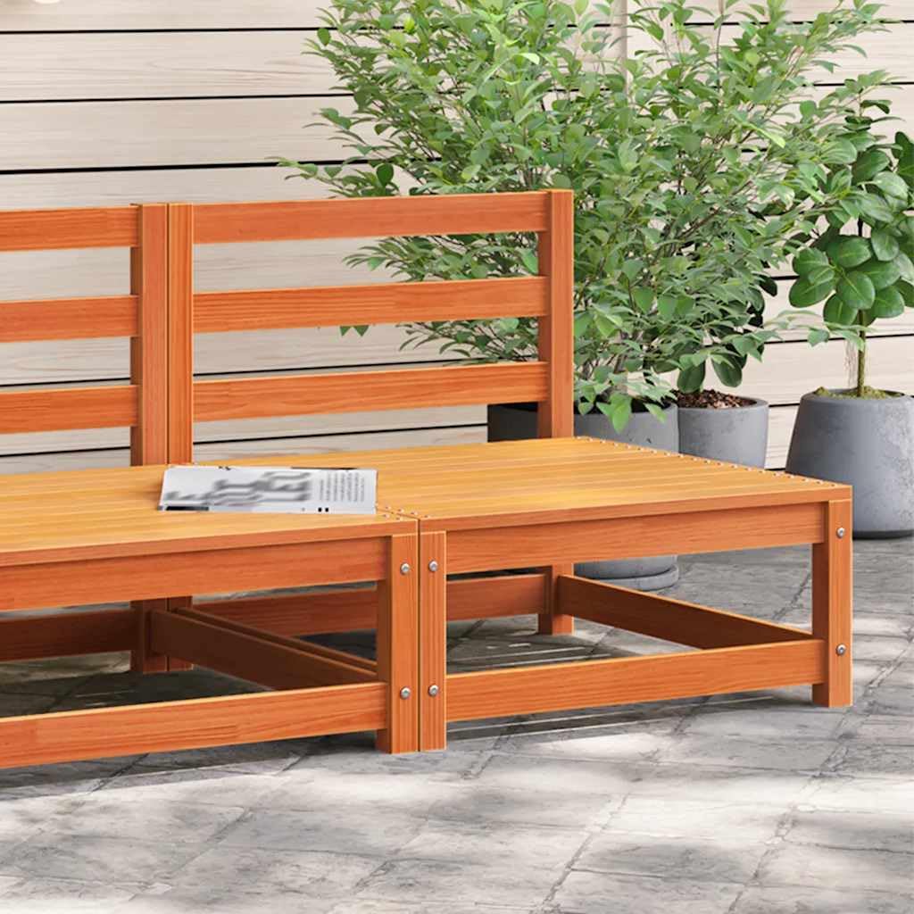 vidaXL Sofá Jardín sin Reposabrazos, Silla de Listones con Respaldo, Sofá Modular, Sillón para Patio Terraza, Madera de Pino Marrón Cera
