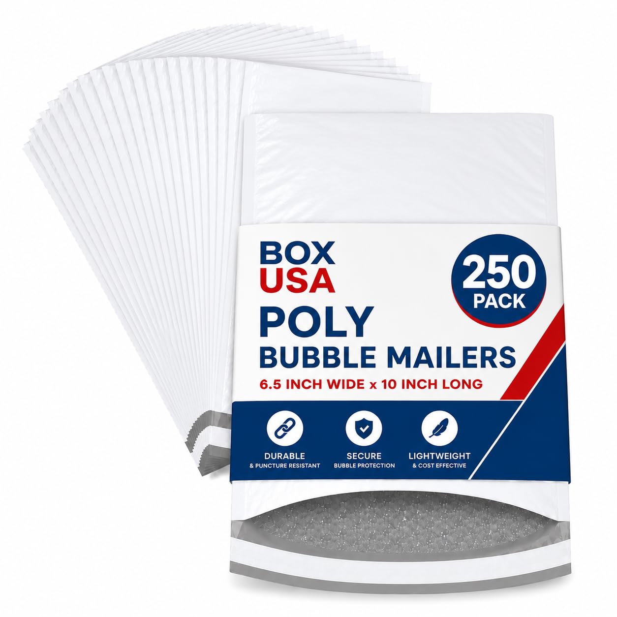 BOX USA Lot de 250 enveloppes à bulles rembourrées auto-adhésives avec doublure à bulles, sacs d'expédition en polyéthylène pour petites entreprises, commerce électronique et emballage d'expédition