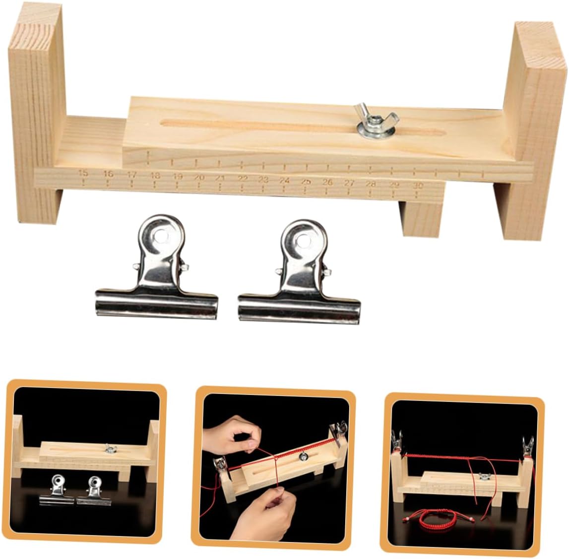 KONTONTY Wood Bracelet Maker Weaving Tool Kit for DIY Crafts Includes Round Clips Durable Braiding Rack for Handmade Jewelry and Accessories