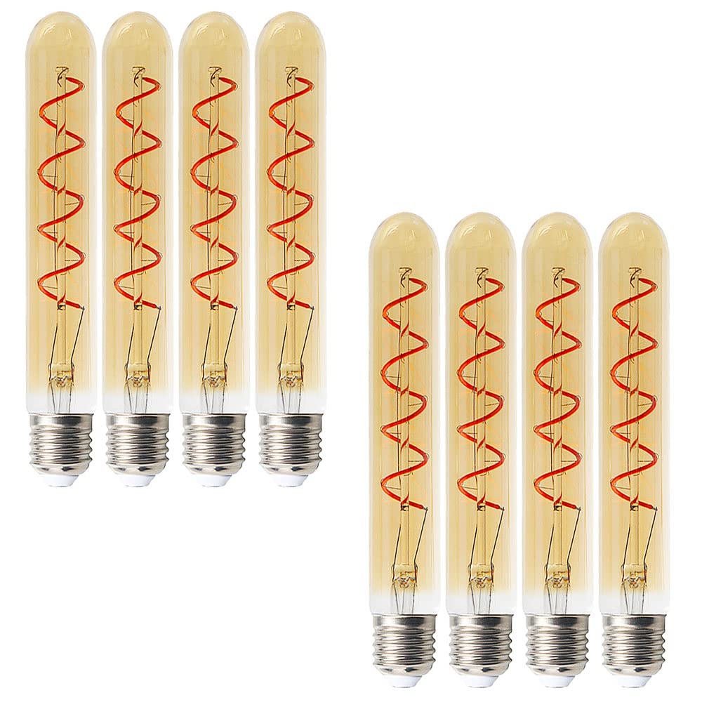8 Pezzi Lampadine Edison Retro Vintage T30-180 E27 4W (Sostituiscono Lampadina Alogena 40W)Bianca Calda 2200K Tubo 400lm T30 Filamento LED E27 Vetro Ambrato Non Dimmerabile AC220-240V