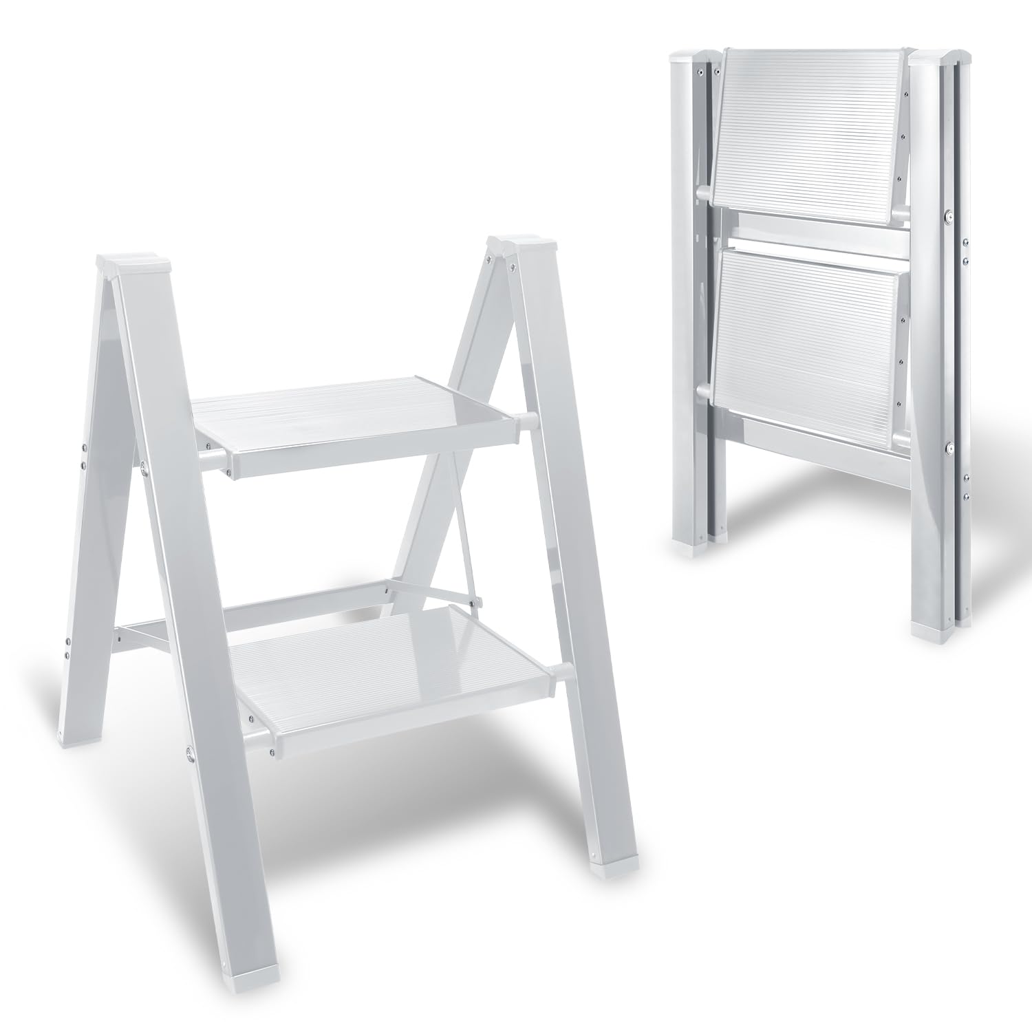 Escabeau, 2 marches Échelle pliante en aluminium, échelle de sécurité avec large pédale antidérapante, légère, pour ménage, bureau, étagère de stockage portable, peinture et pots de fleurs