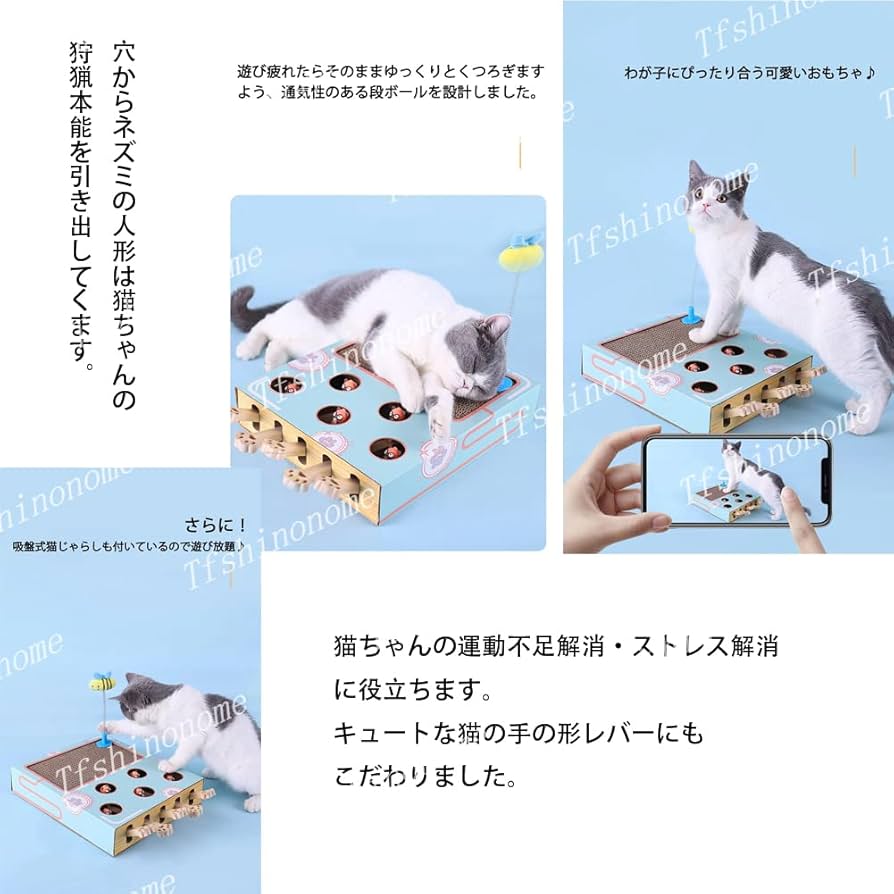 Amazon.co.jp: 猫もぐらたたきBOX 爪とぎ付 猫じゃらし付 多機能