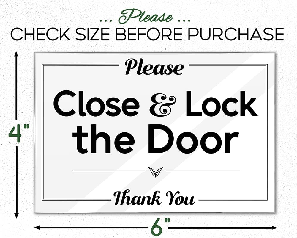 Essentials for Hosts - Secure Your Space: Please Close & Lock the Door, Thank You - 4"x6" Acrylic Sign w/Mounting Tape - Great for Rental Homes & Safety Reminders