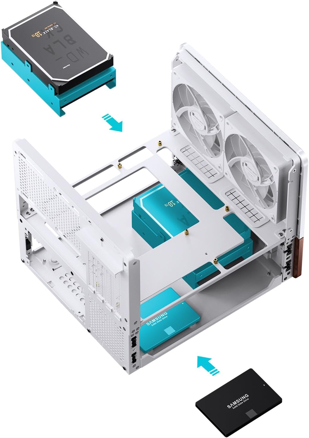 JONSBO V12 White Micro ATX Mid Tower PC Case, Hyperboloid Glass Desktop Design, Separated Cabinet Structure,Walnut Wood,MATX Desktop Computer Chassis, GPU<260mm,ATX PSU,Front 120mm*2(Built-in) White