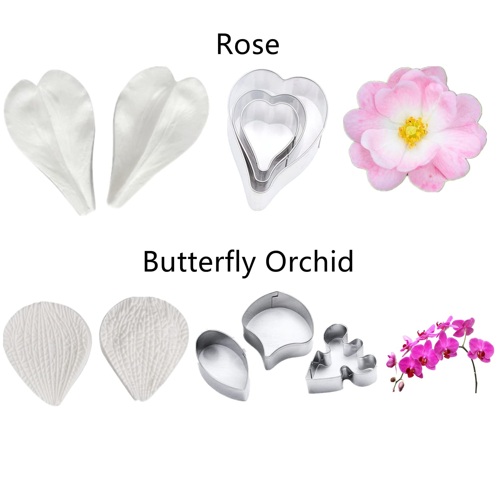 Lot de 39 moules et emporte-pièces en forme de fleur en acier inoxydable pour décoration de gâteau de mariage, d'anniversaire