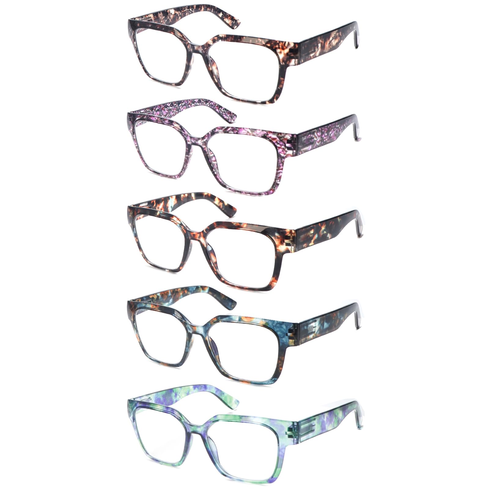 5 Pack reading glasses for Women Blue Light Blocking with Spring Hinge Fashion Nerd Eyeglasses