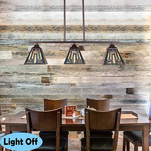 Image of Tiffany Pool Table Lights,Stained Glass 3-Lights Kitchen Island Lighting,Antique Style Hanging Pendant Lighting Fixtures for Dining Room Gameroom Bars