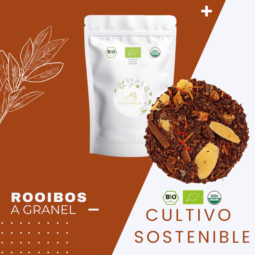 Rooibos de Manzana, Almendra y Canela a Granel 100 Gramos - My Tea Moments - Cultivo Sostenible - Ingredientes Naturales: Almendra, Canela, Cártamo, Manzana.
