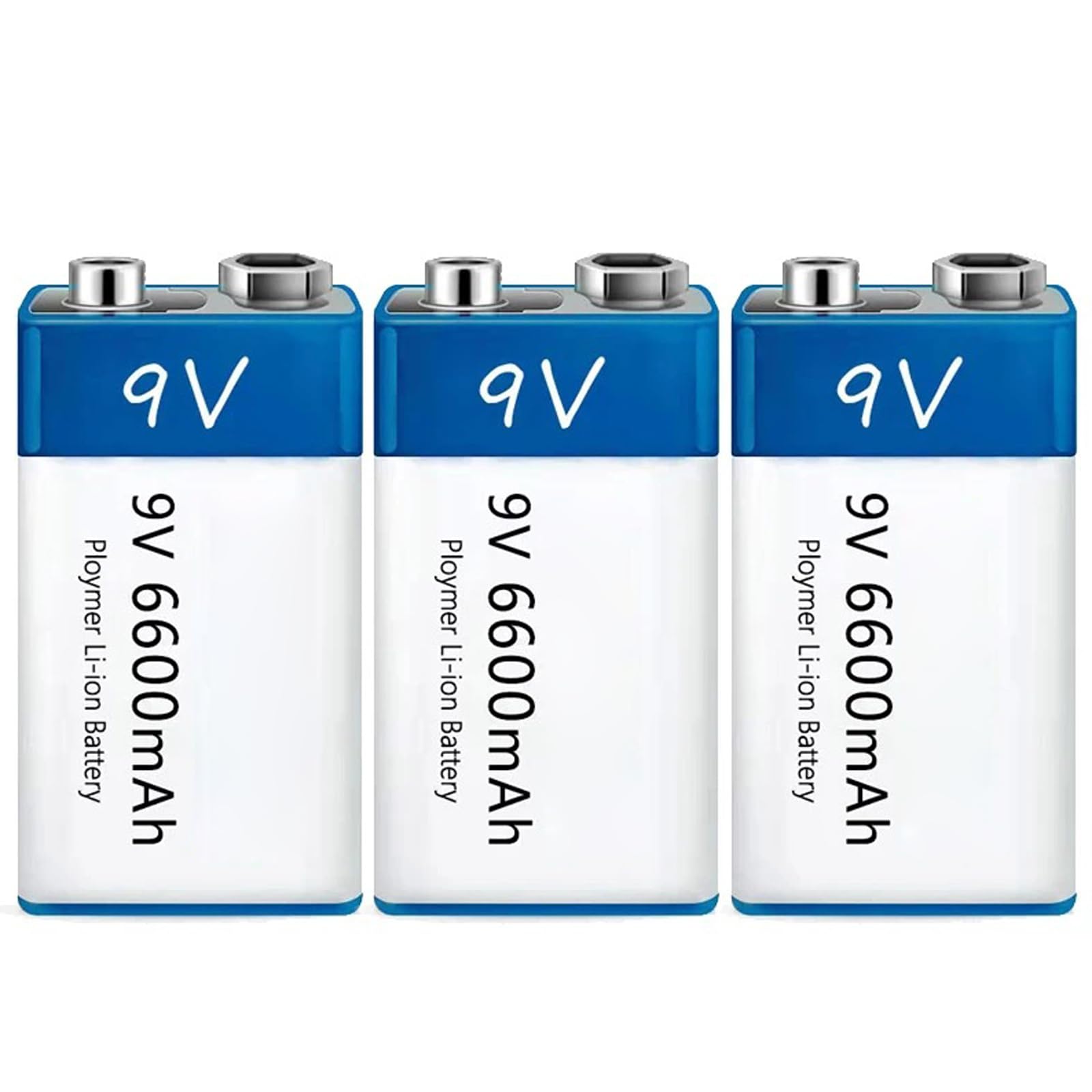 SSCYHT 9V Rechargeable Lithium Battery High Capacity 9V 6600mAh Li-ion Battery with USB Charging Cable for Smoke Alarms/Multimeters/Microphones/Toys Backup Battery,3pcs 9v6600mah