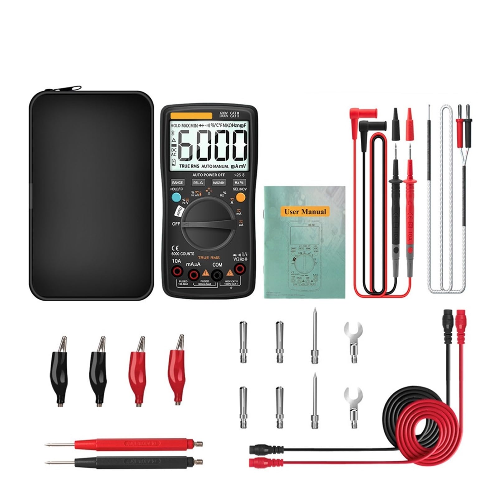 Multimetr Cyfrowy Bluetooth 6000 Zlicza True RMS Professional Multimetro Auto-Range Tester Napięcia Prądu AC/DC Dokładny Pomiar(Black Pro)