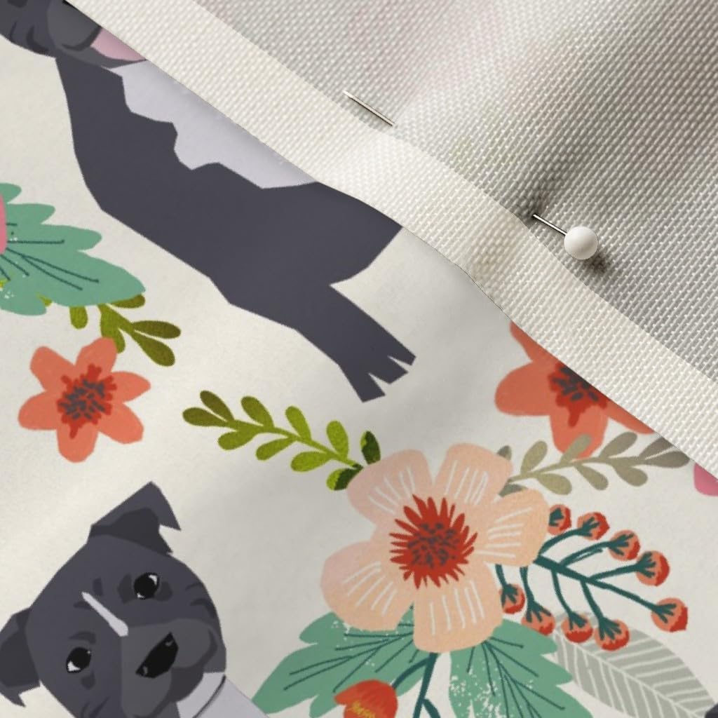 Spoonflower Fabric - Pitbull Floral Large Dogs Breeds Pitbulls Pet Portrait Printed on Upholstery Velvet Fabric Fat Quarter - Upholstery Home Decor Bottomweight Apparel