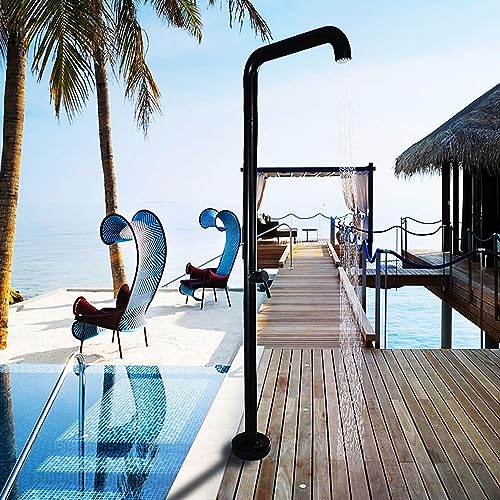 YAOJIA duchas Piscinas Exterior Ducha Exterior De 220 Cm con Rociador Giratorio Y Presión De Agua Regulable Y Base Antideslizante, Acero Inoxidable Inoxidable, Negro