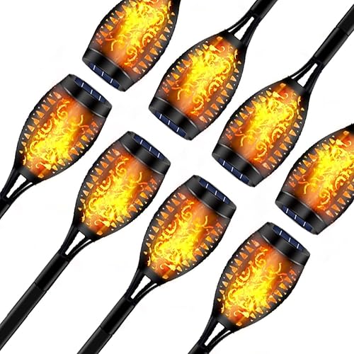 BINNEKER Paquete de 8 luces solares para exteriores, luces solares de antorcha con efecto de llama parpadeante, luces solares de llama para fiestas