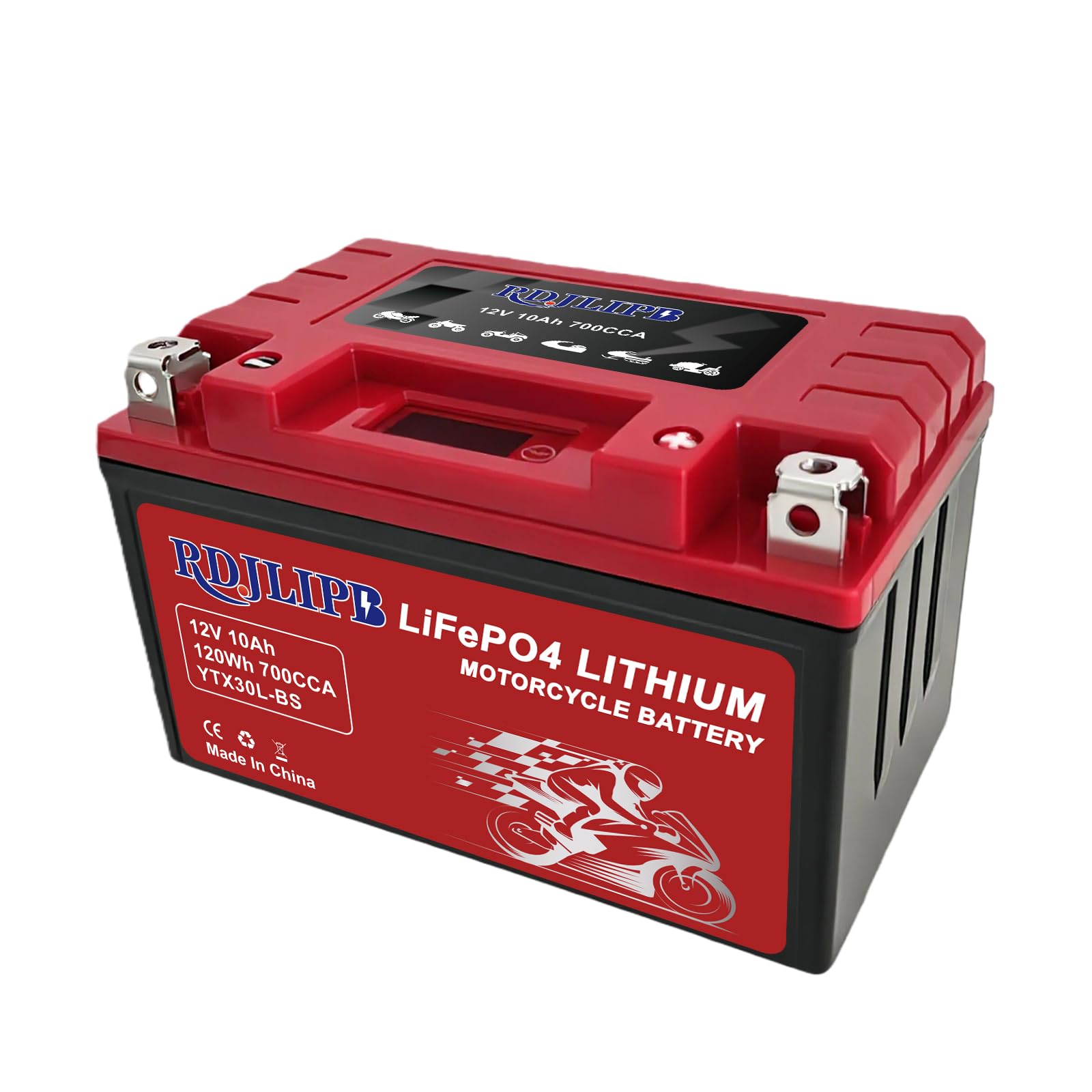 RDJLIPB YTX12-BS Lithium LiFePO4 Motorcycle Battery, 12V 4Ah 280 CCA Powersports Battery with Smart BMS and LCD Display, Compatible for Snowmobile, Jet Ski, 4 Wheeler, Motor bike, Lawn Mower, Scooter