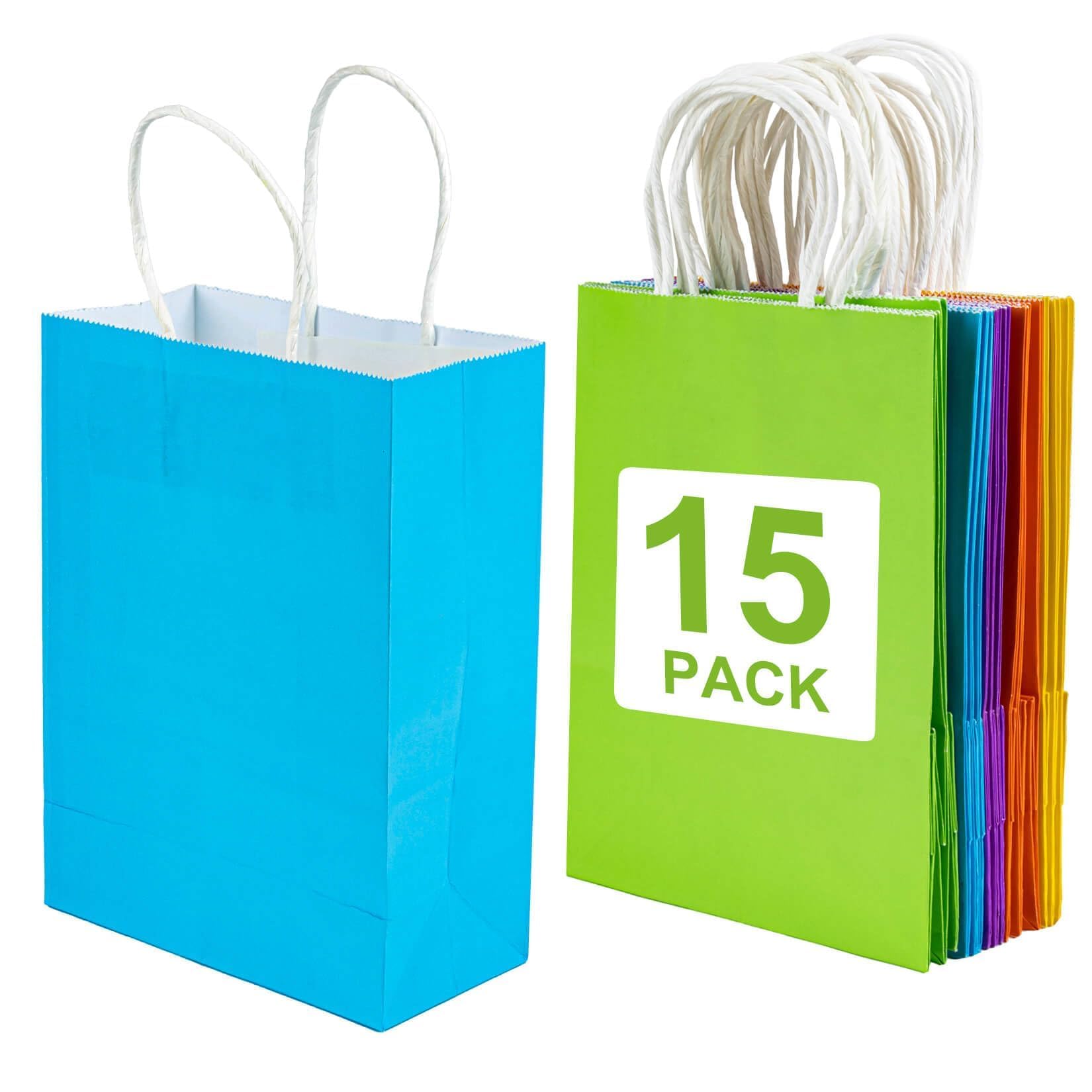 MAQIHAN Gift Bags With Handles - 15 Pcs Gift Bag Bulk Paper Bag Goody Bags Kraft Paper Bags Party Favor Bags Rainbow Small Bag for Gifts Craft Goodie