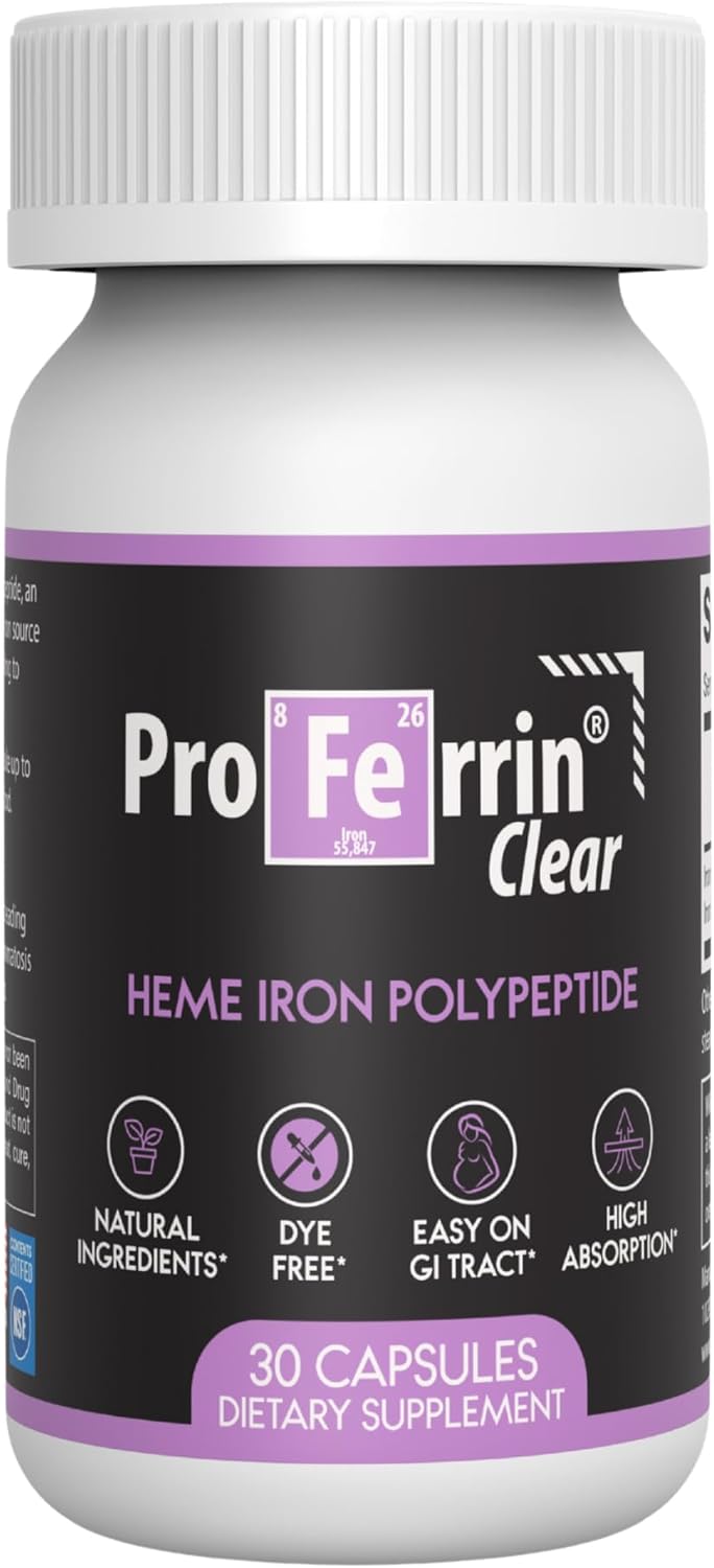 Proferrin Clear Heme Iron Supplement, 90 Capsules- Superior Absorption, Easy on The Gut, Natural, Made in The US