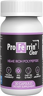Proferrin Clear 30ct | US Made heme Iron for high Absorption, Easy on GI Tract | Natural, NSF Certified, dye Free
