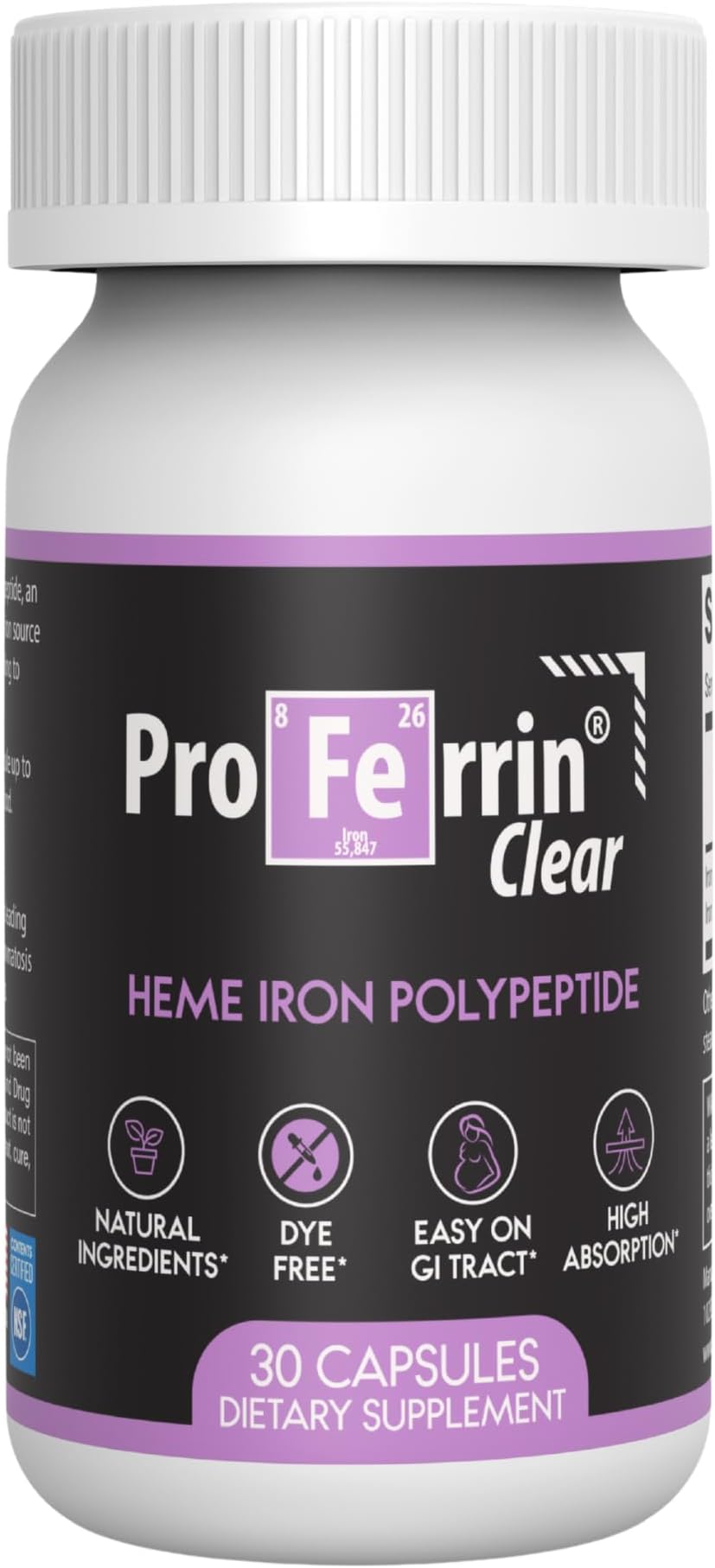 Proferrin Clear 30ct | US Made heme Iron for high Absorption, Easy on GI Tract | Natural, NSF Certified, dye Free