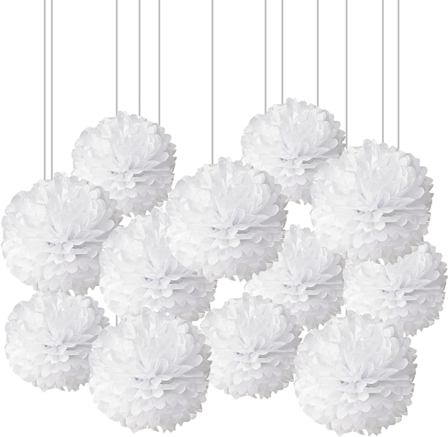 XIKSXITN 12pc White Tissue Paper Pompoms-Hanging Paper Pom Poms Paper Flowers Ball for Party Decorative(10&12inch)