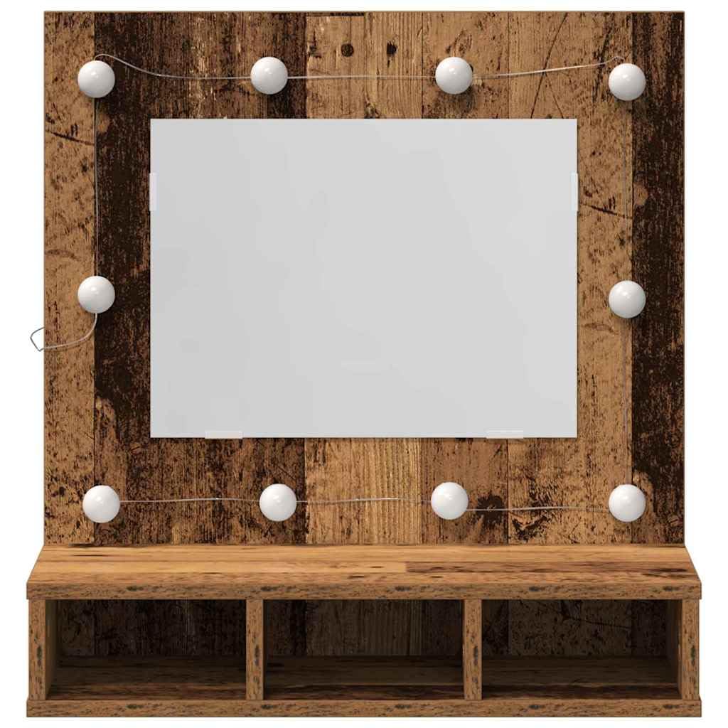 Szafka z lustrem, stare drewno z materiału drewnopochodnego, 60 x 31,5 x 62 cm, montaż ścienny, oświetlenie lustra z USB, 3 półki, miejsce do przechowywania do łazienki i przedpokoju