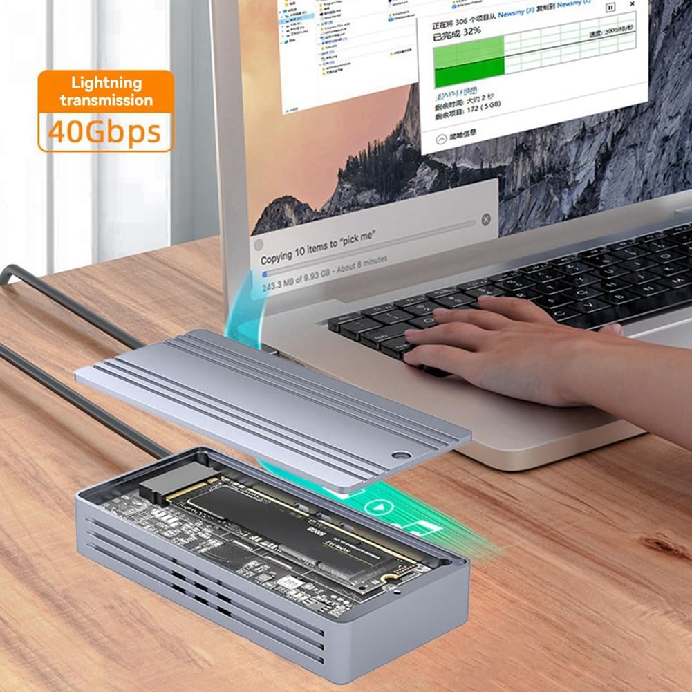 Obudowa dysku SSD 40 Gb/s NVMe M.2 na USB z wbudowanym wentylatorem chłodzącym aluminiowa obudowa obsługuje rozmiary 2242/2260/2280