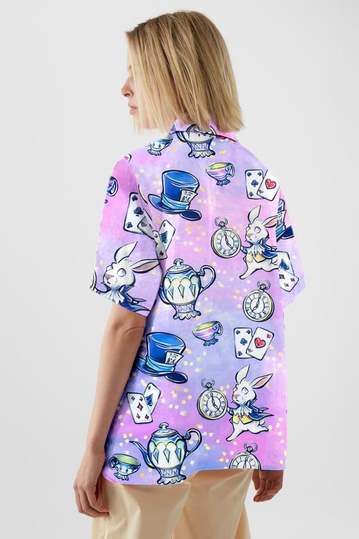 Princess Magical Shirt for Women Mad Tea Party Shirts Magic Hawaiian T-Shirt Fairy Tale Vacation Button up Tops - Image 4