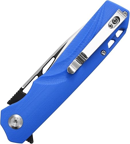 Miniatura 4 de Sitivien ST141 - Cuchillo plegable, hoja de acero D2 G10, cuchillo de bolsillo EDC para supervivencia, senderismo, campamento, pesca (azul)