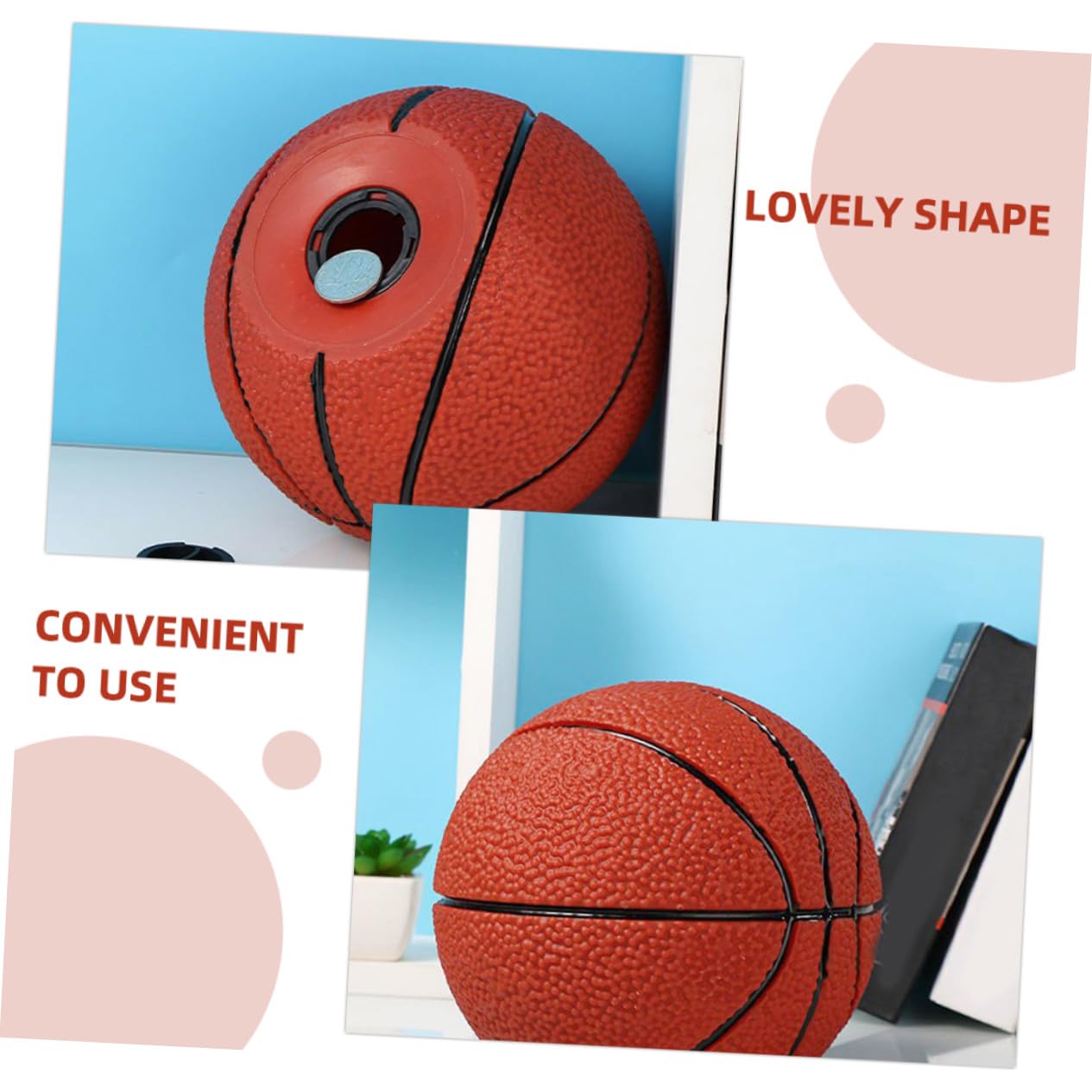 Hohopeti Salvadanaio in Vinile Rosso a Forma di Pallone da Basket Capacità Interna Ampia Resistente e Decorativo e Design Sportivo Unico per Tavolo e Scrivania