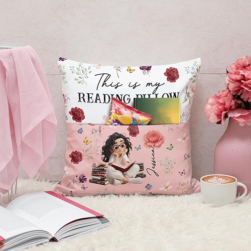 Miniatura 6 de ENCYCOM Almohada de bolsillo personalizada para lectura de libros, almohadas de lectura personalizadas con nombre, regalo único para niñas, mujeres