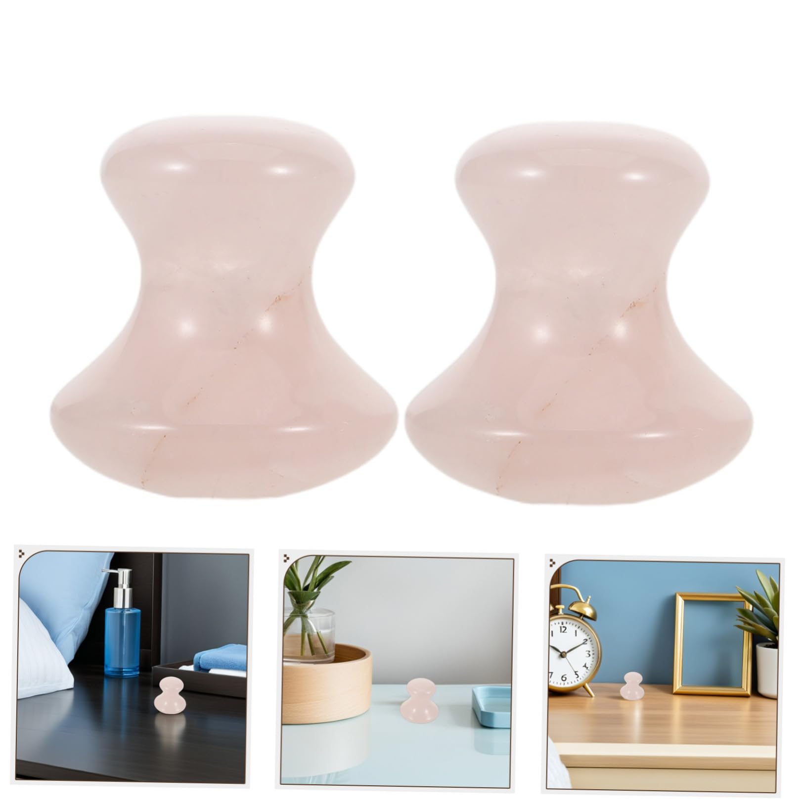 Anneome 3pezzi Rullo di Quarzo Rosa per Massaggio Viso Pietra Naturale Gua Sha per Massaggiatore Facciale Strumento di Cristallo per Viso