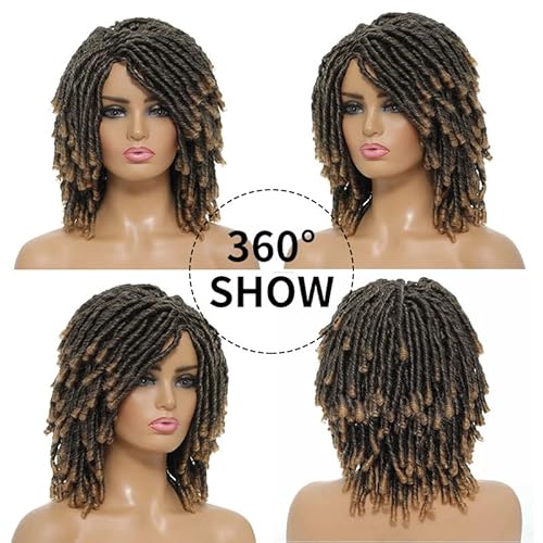 Magibrunette Short Twist Wigs 6 Inch Synthetic Braiding Wigs Mixed Color Dreadlock Wig For Black Women With Curly End Afro Synethetic Hair Braiding Wigs Daily Wigs(M1B/27) #TOP2