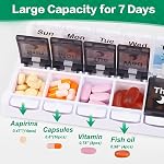 Shintop Weekly Pill Organizer 2 Times a Day, Easy Fill Am Pm Pill Box 7 Day Push Button Pill Container Medicine Organizer for Vitamins Supplements (Black&White)