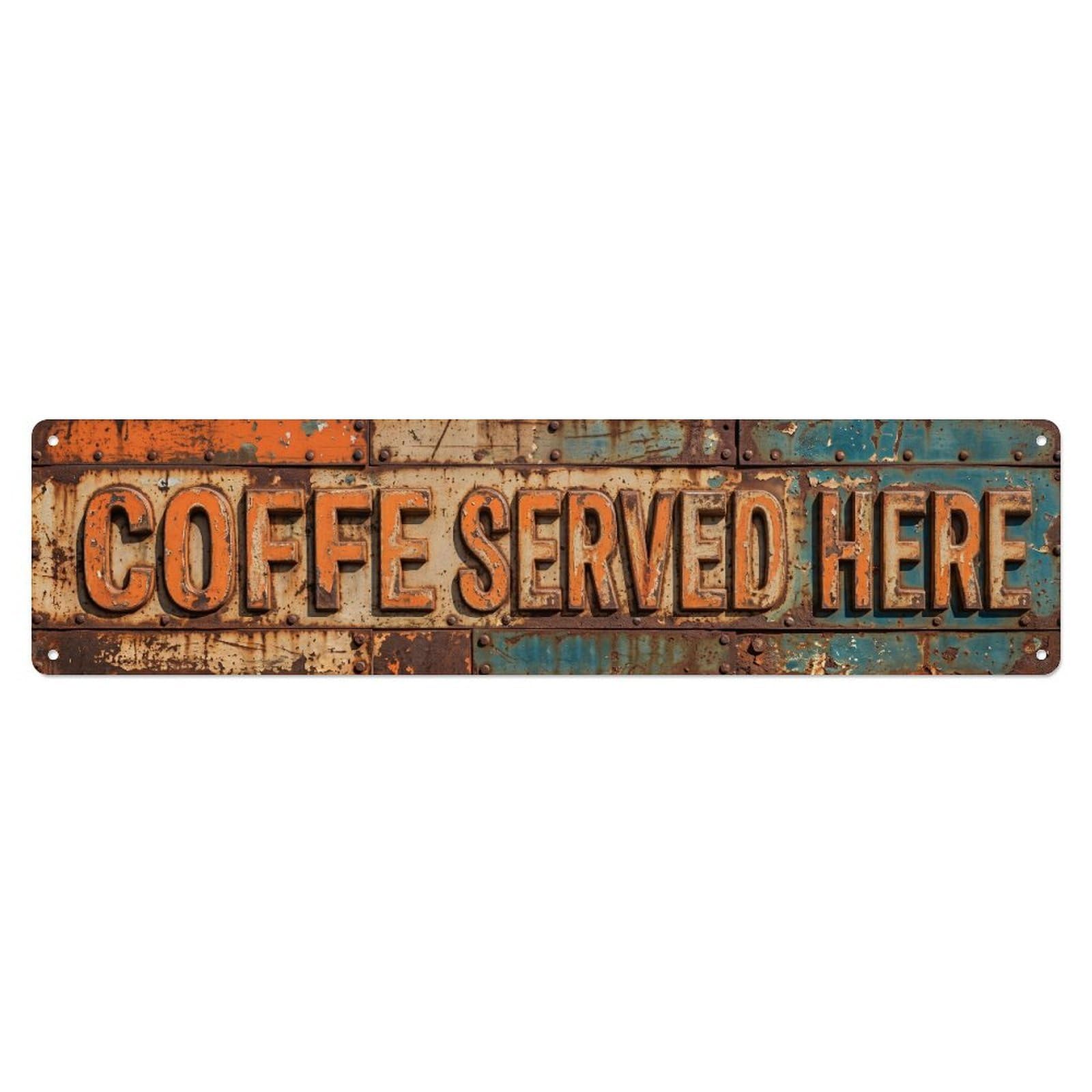 Coffee Served Here Retro Metal Tin Skinny Sign Plaque Wall Decor for Cafe, Club Bar, Office, Home Garden Metal Poster 4x16Inch