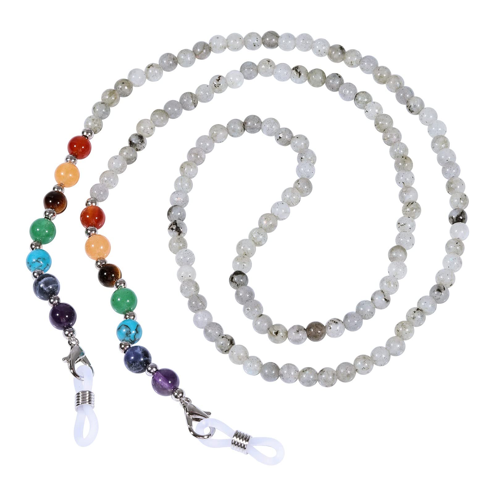 KYEYGWO 7 Chakren Stein Perlen Brillenkette für Damen und Herren, Reiki Kristall Brillenband Edelstein Brillenkordel Mode Kette Brillenschnur für Sonnenbrillen, Myopiebrille, Lesebrillen