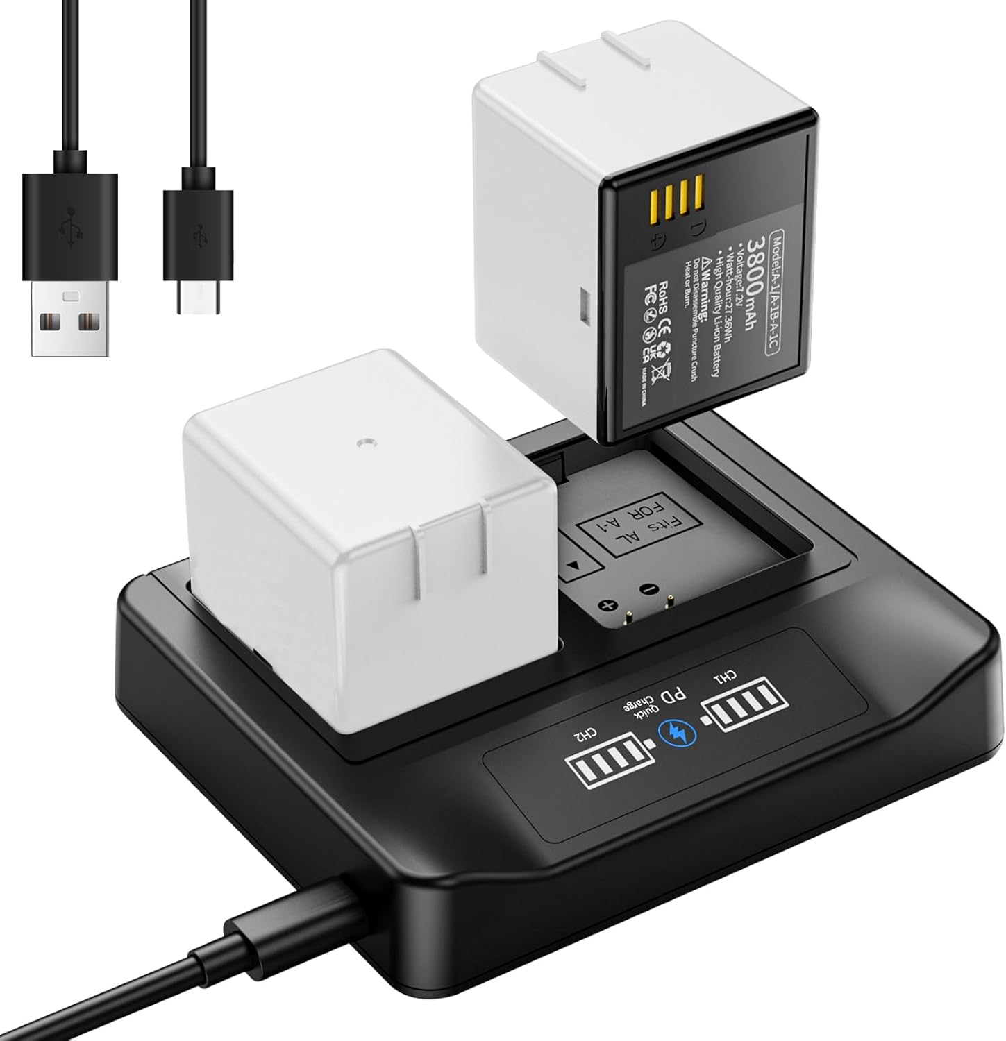 2-Packs Rechargeable Batteries+PD Fast Charging LED USB Dual Battery Charging Station for Arlo Pro, Arlo Pro 2 Home Security Camera Replacement Accessories