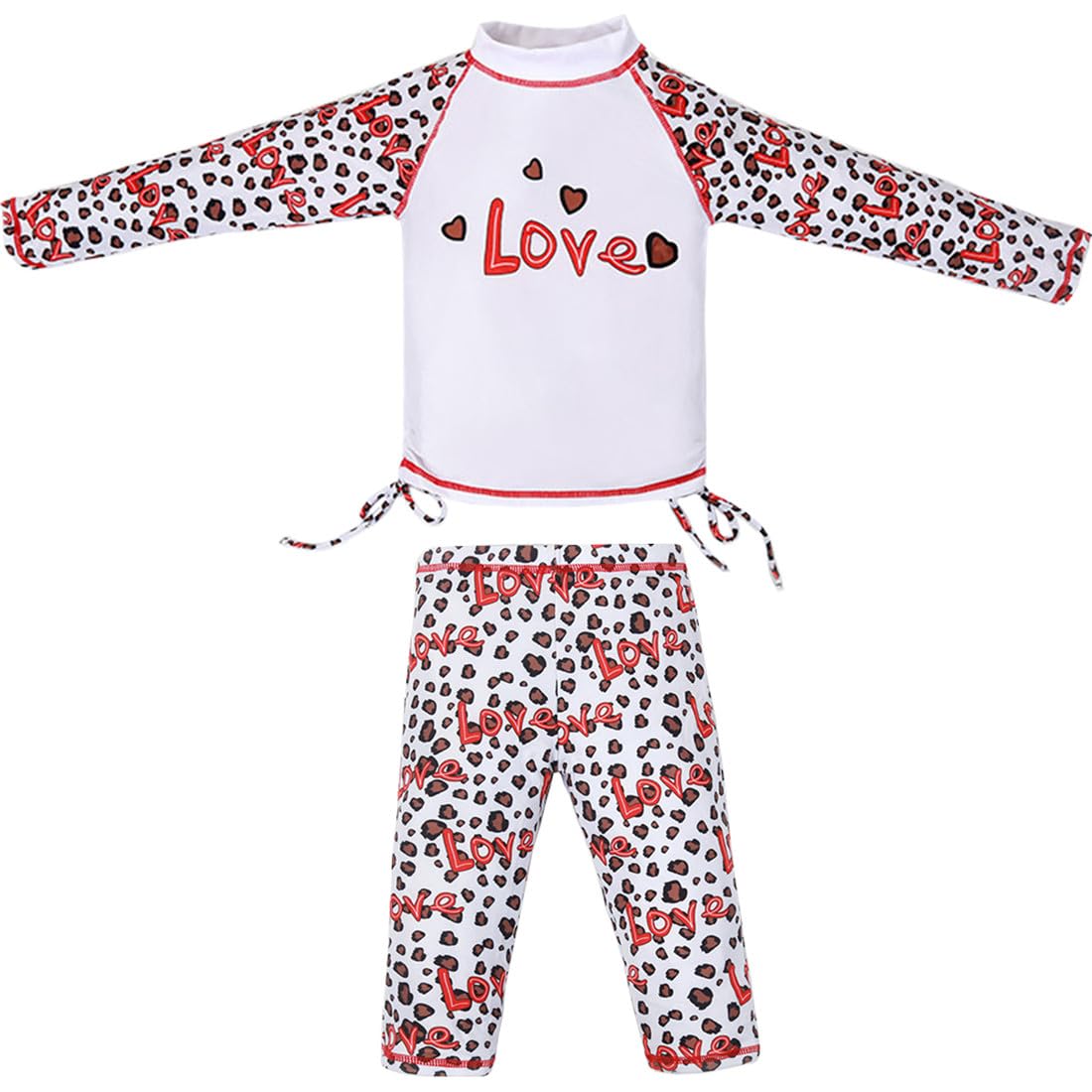 Kids Swimsuit Girls Love Heart Swim Shirts Rash Guard Sets Sun Hat UPF 50+ Valentine's Day Bathing Suit White