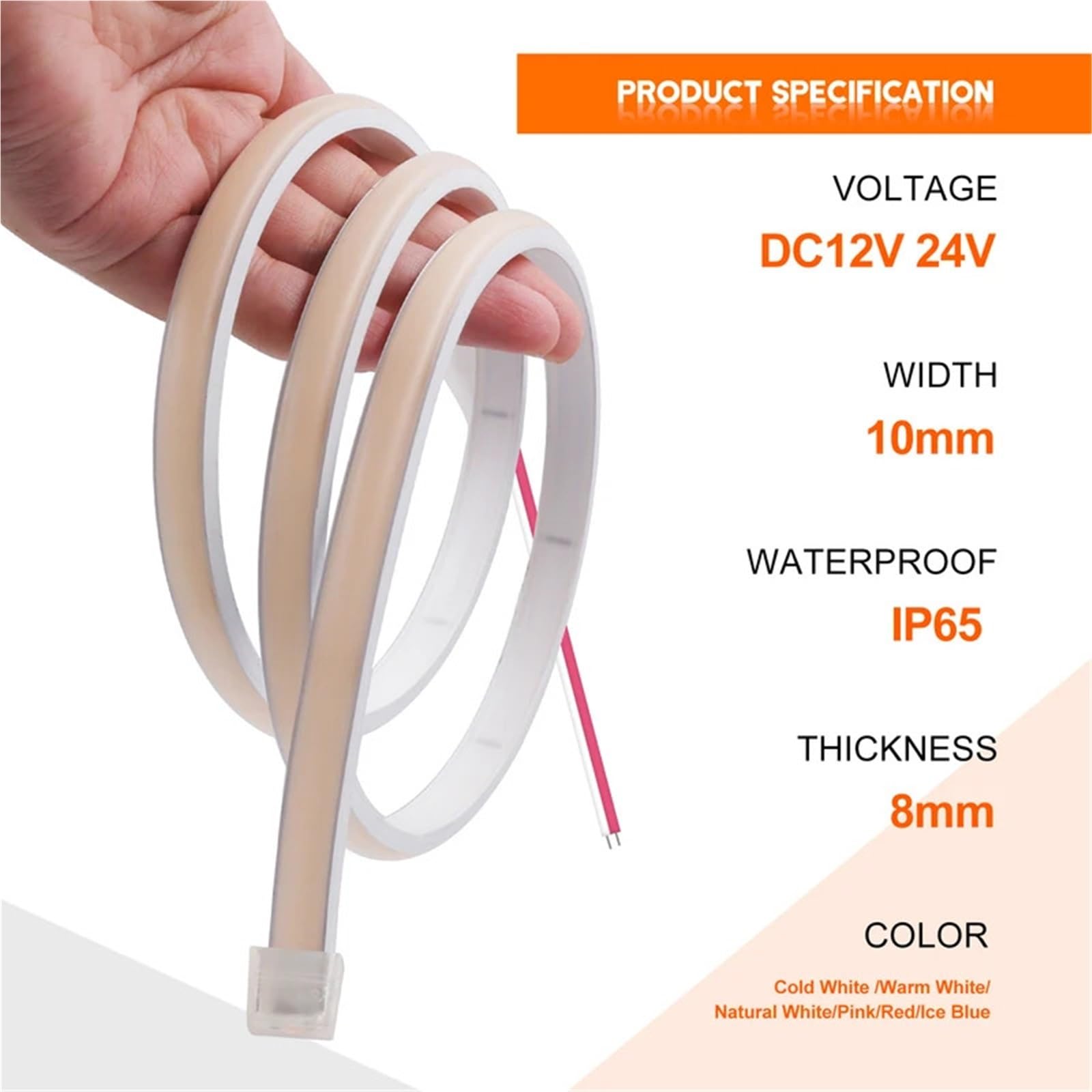 Wodoodporna taśma LED COB 0,5-20 m 12 V/24 V | 320 diod LED o wysokiej gęstości, elastyczna taśma neonowa, oświetlenie wewnętrzne na zewnątrz (ciepła biel, 24 V 16 m)
