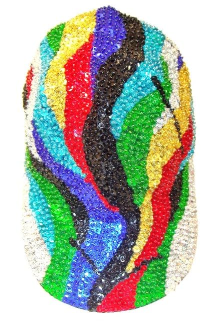 Rainbow Zig-Zag Sequin Baseball Cap, Handmade, Elastic Back, Full Coverage Design