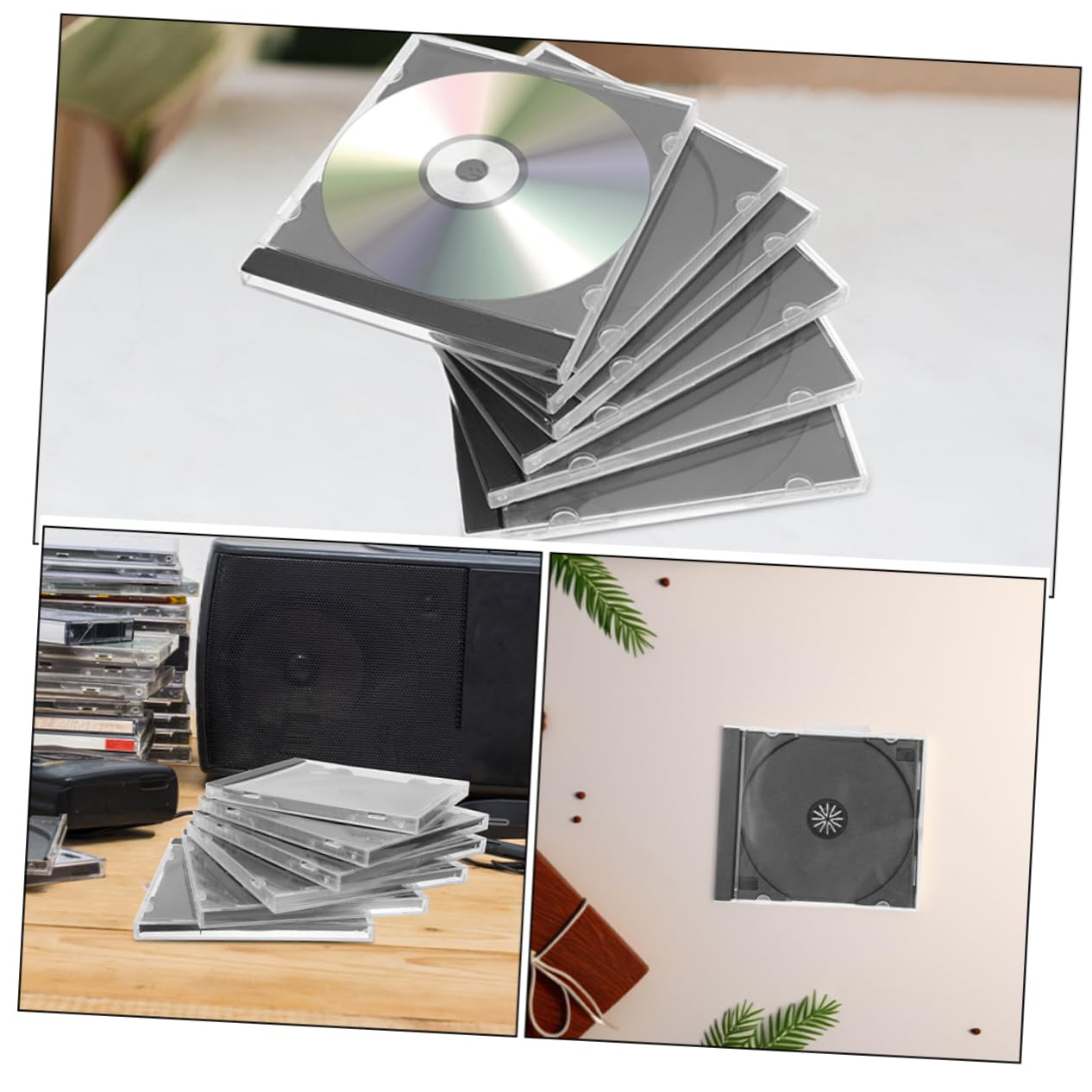 CD Protezione Plastica Dvd Custodie 10 in Trasparente per Pezzi Vassoio Nero Versatile Contenitori Salvaspazio Dischi per Uffici e Scuole