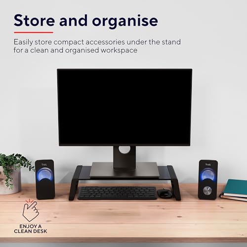 Trust Monta Monitorstandaard, Monitor Stand Riser 41 x 22 x 10 cm, Schermstandaard van Gehard Glas, Monitorverhoger, Bureau Organizer voor Laptop, Computer, Mac, PC, Notebook - Zwart - Afbeelding 5