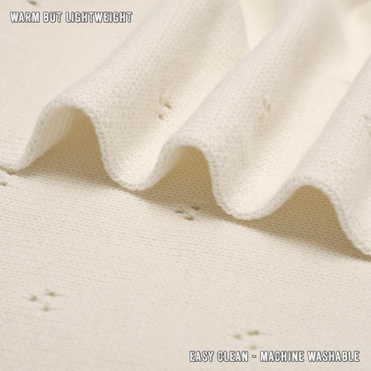 Couverture de Luxe pour Bébé en Pointelle 100% Coton Biologique – D'emmaillotage pour Filles et Garçons – Berceau pour Nouveau-Nés et Nourrissons (Crème de Beurre)