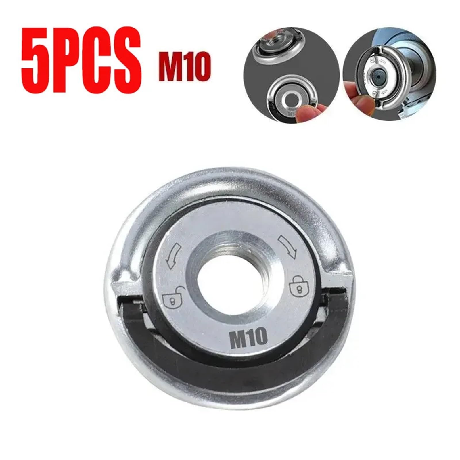 Amoladora de placa de presión autoblocante M10 M14, tuerca con reborde de liberación rápida, herramientas de mandril eléctrico, amoladora angular de rosca Universal M14 M10(5Pcs M10)