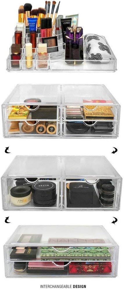 Sorbus Acrylic Cosmetics Makeup and Jewelry Storage Case X-Large Display Sets –Interlocking Scoop Drawers to Create Your Own Specially Designed Makeup Counter –Stackable and Interchangeable: Home & Kitchen