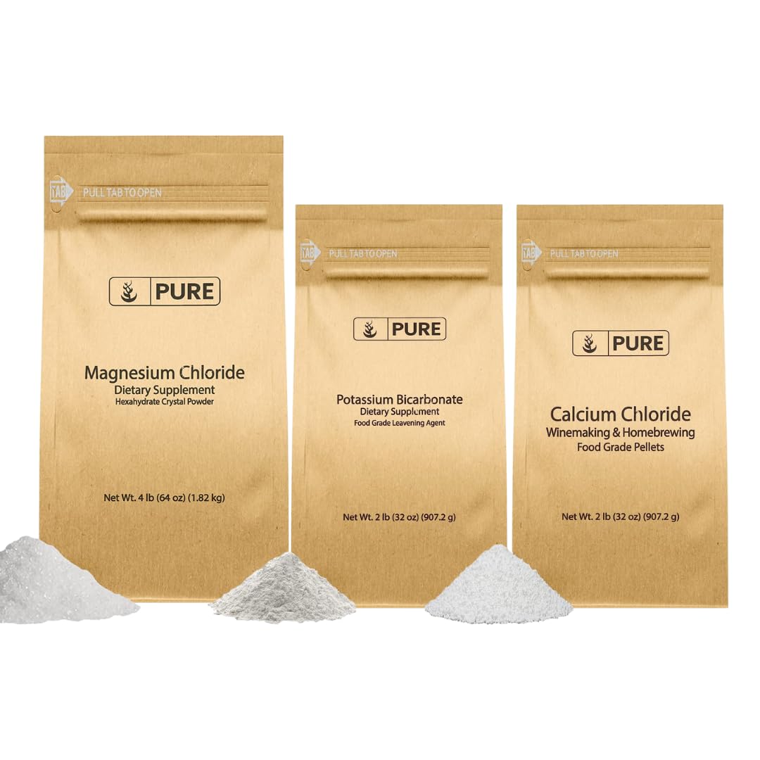 Pure Original Ingredients Magnesium Chloride, Potassium Bicarbonate, and Calcium Chloride Bundle, Various Sizes, Food Safe