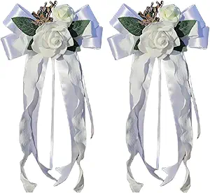 2 Packs Decorative Flowers for Wedding Car Mirror,14 Inch Wedding Car Door Handle Bow Decorative Bouquet Supplier (Lilac)